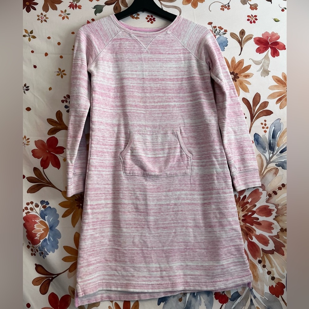 Lands’ End Girls 12 Pink Cream Space Dye Clean Girl Minimal Sweatshirt Dress